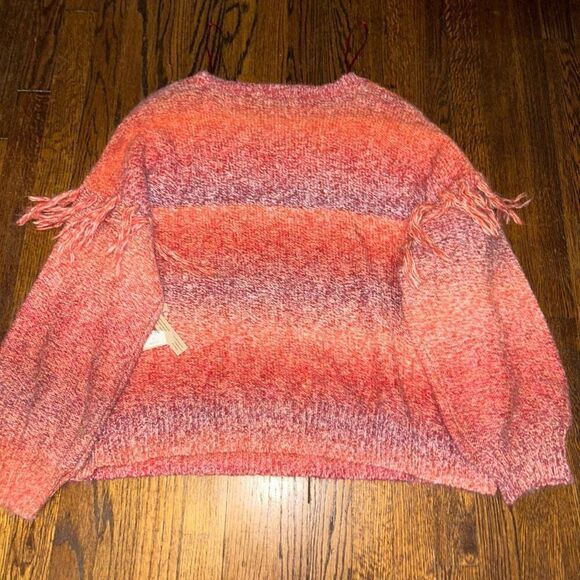 Frye & Co. Spacedyed Ombre Sweater 3X Wool Blend Pink/Red Crewneck With Fringe D - Picture 3 of 6